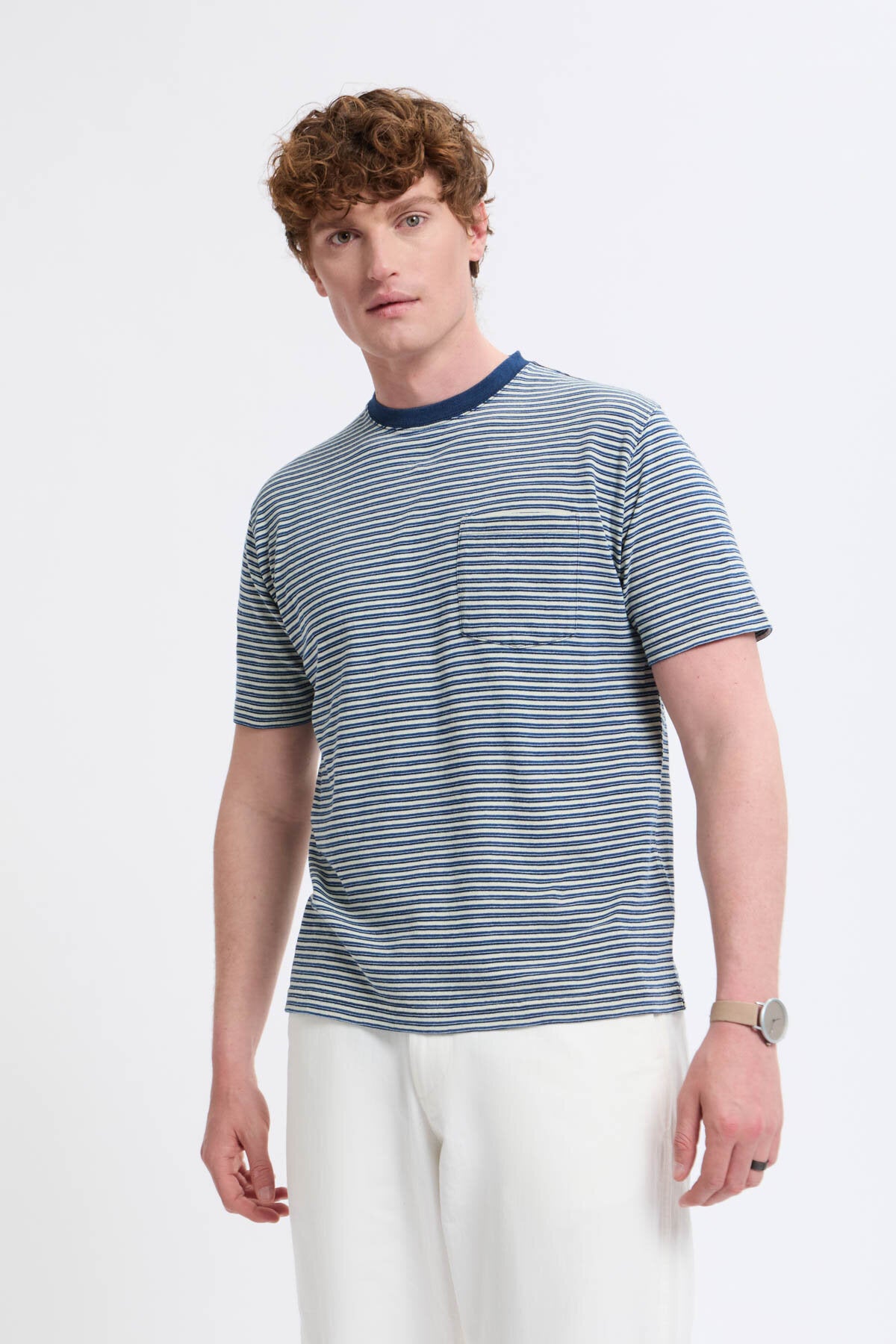 Pocket Tee Indigo Stripe Off white by Beamsplus | Men | WP Store