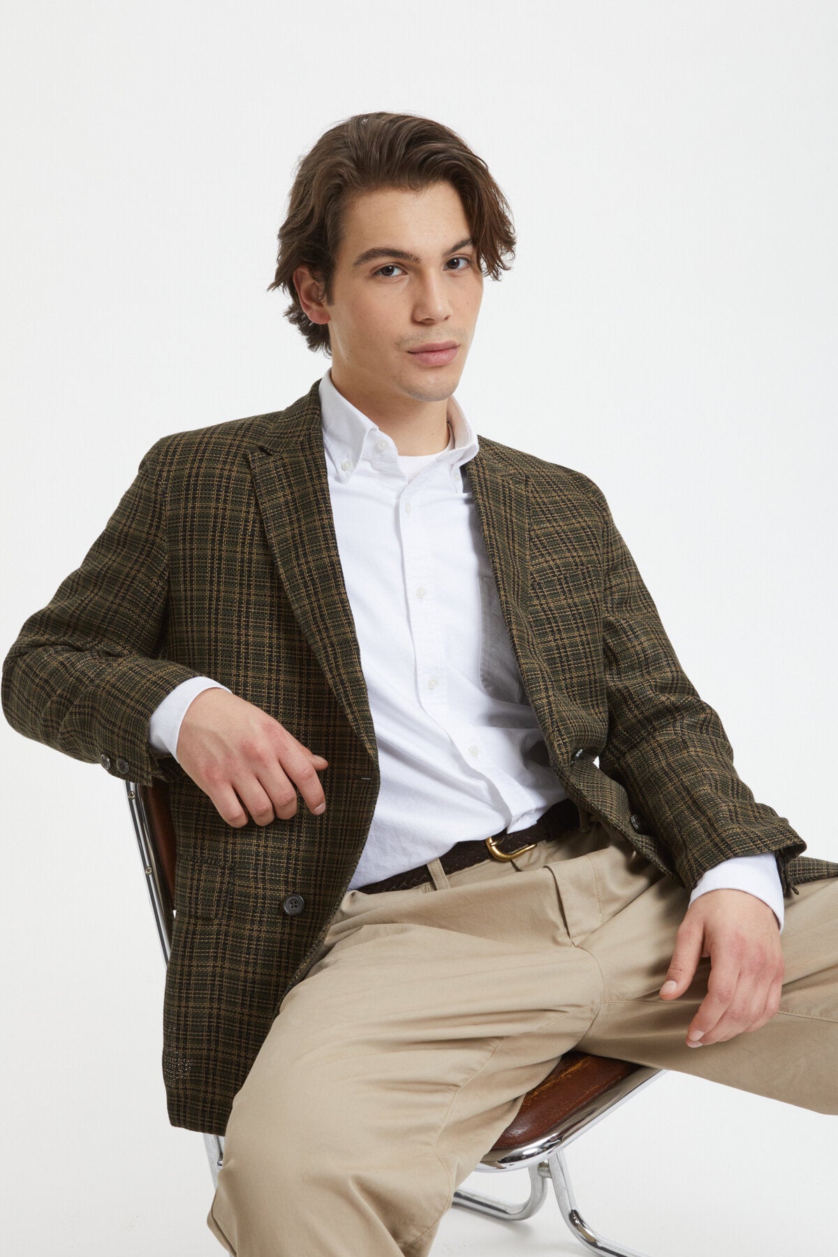 4B Double Breasted Linen Blazer Olive by Beams | Men | WP Store