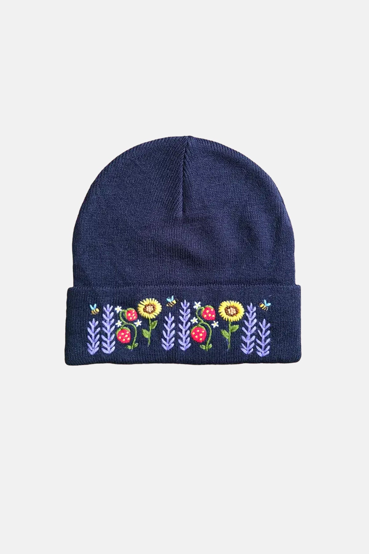 Hand Embroidered Flower Beanie Dark blue by Olala Mia | Women | WP