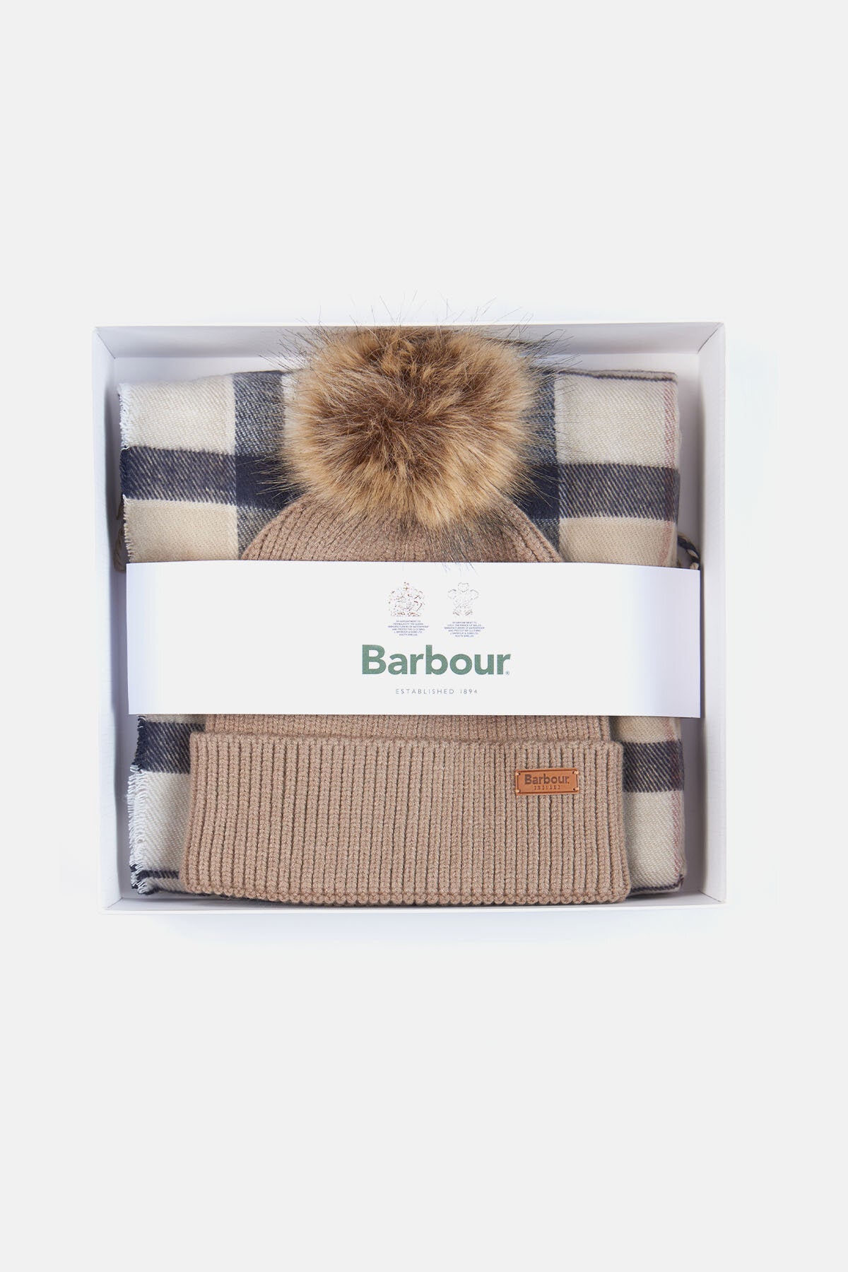 Barbour crc bobble hat and scarf set womens