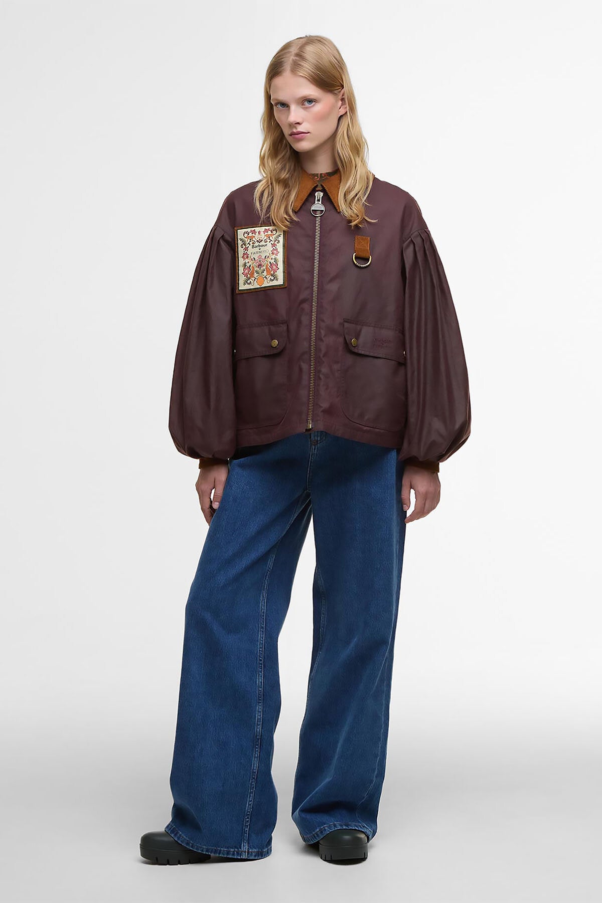 Barbour x FARM Rio Thais Waxed Jacket Bordeaux/cream heart by