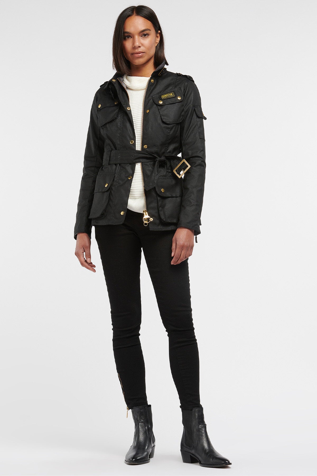 Ladies International Waxed Jacket Black by Barbour International
