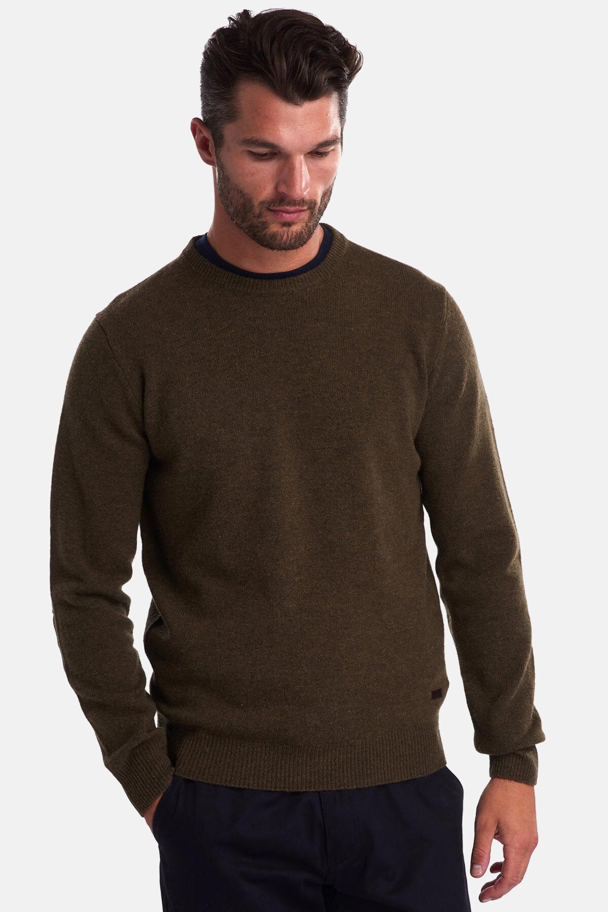 Crew Neck Wool Sweater Willow green by Barbour Men WP Store