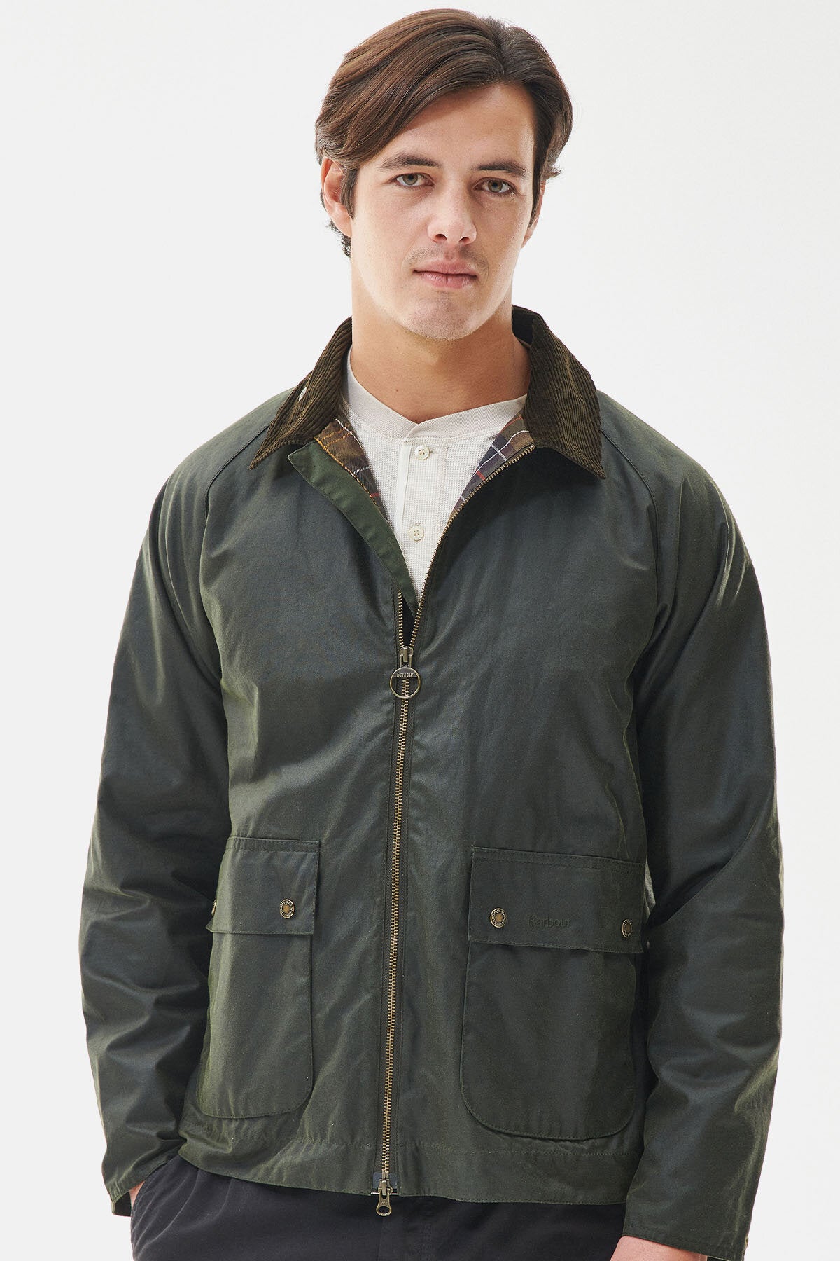 Men Barbour Bedale Green Barbour Bedale Peached Casual Jacket Olive