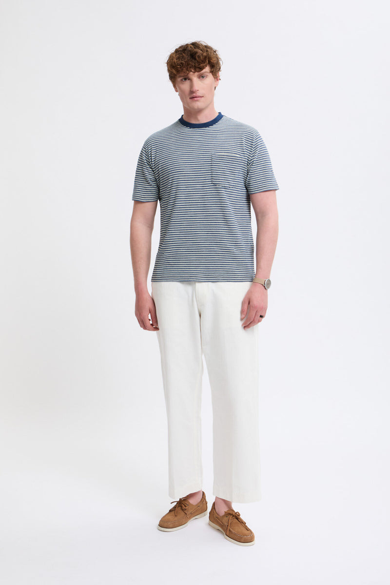 Pocket Tee Indigo Stripe Off white by Beamsplus | Men | WP Store