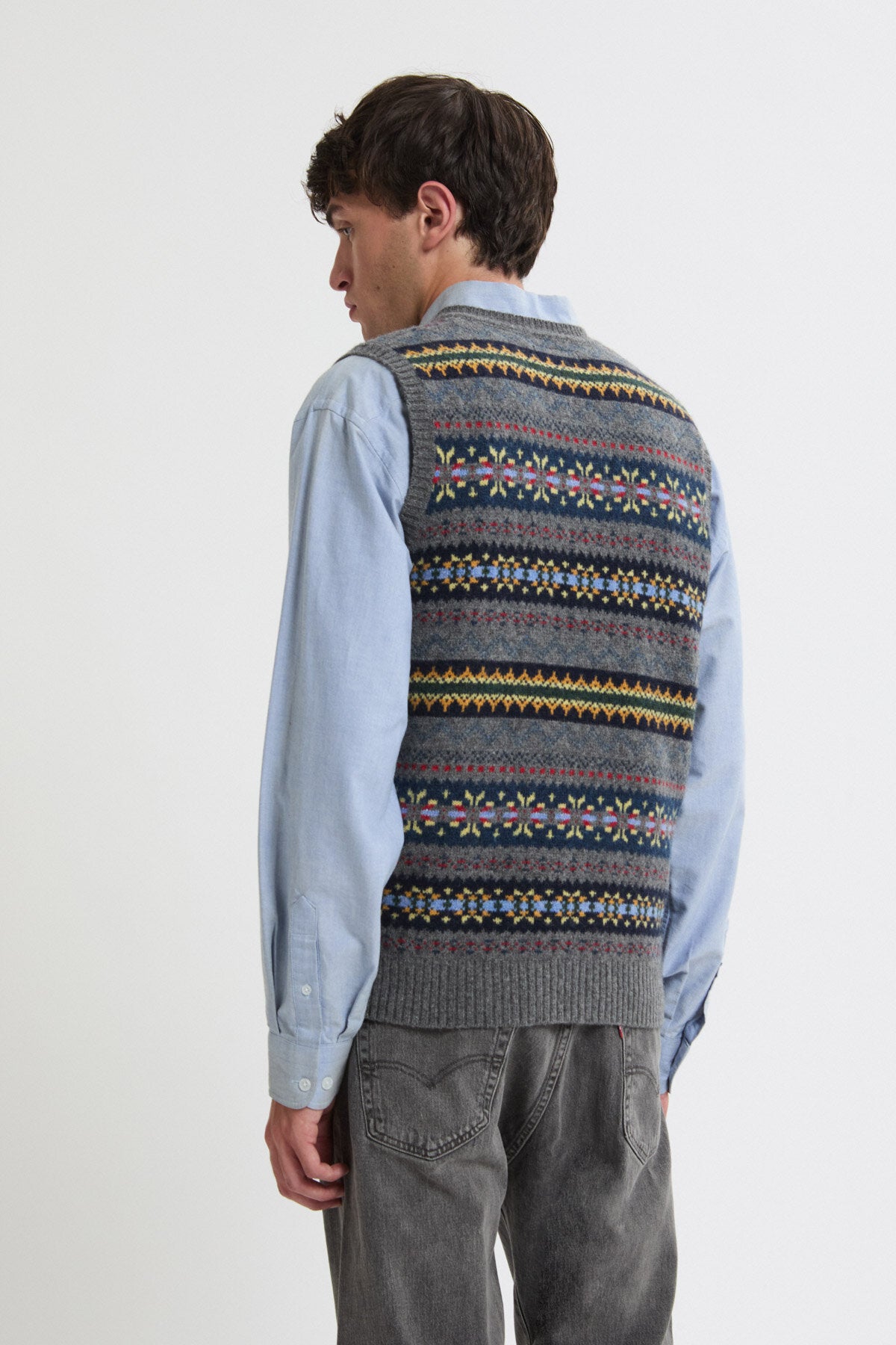 Fair Isle Pattern Knit Vest Grey by Beamsplus | Men | WP Store