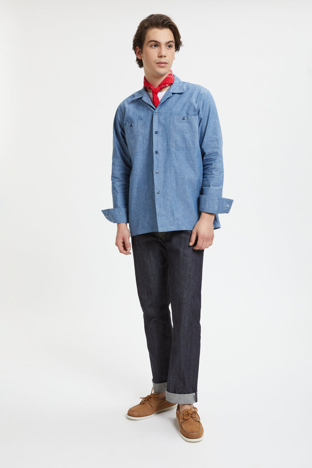 Military Chambray Open Collar Shirt Sax by Beams | Men | WP Store