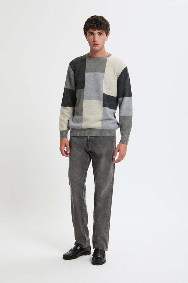 Maglione girocollo Intarsia con pattern nero