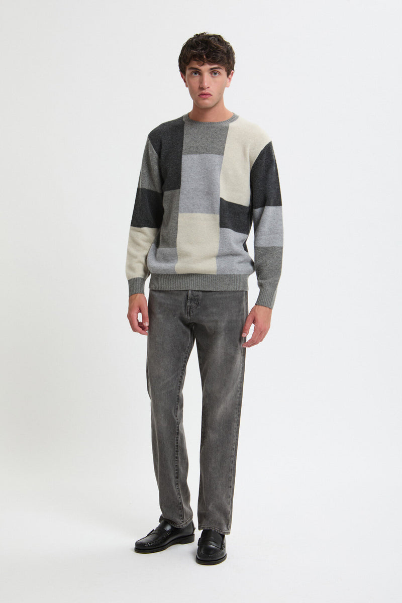 Maglione girocollo Intarsia con pattern nero