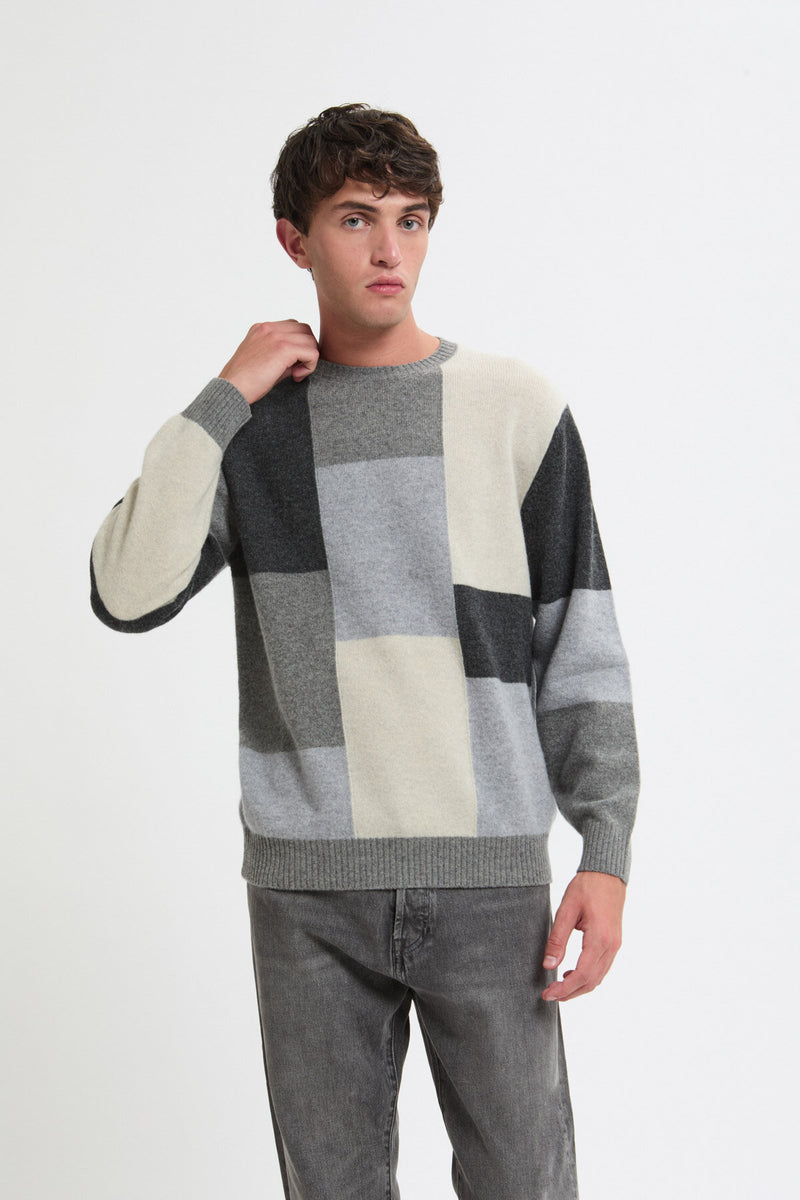 Maglione girocollo Intarsia con pattern nero