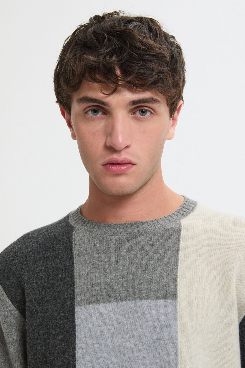 Maglione girocollo Intarsia con pattern nero