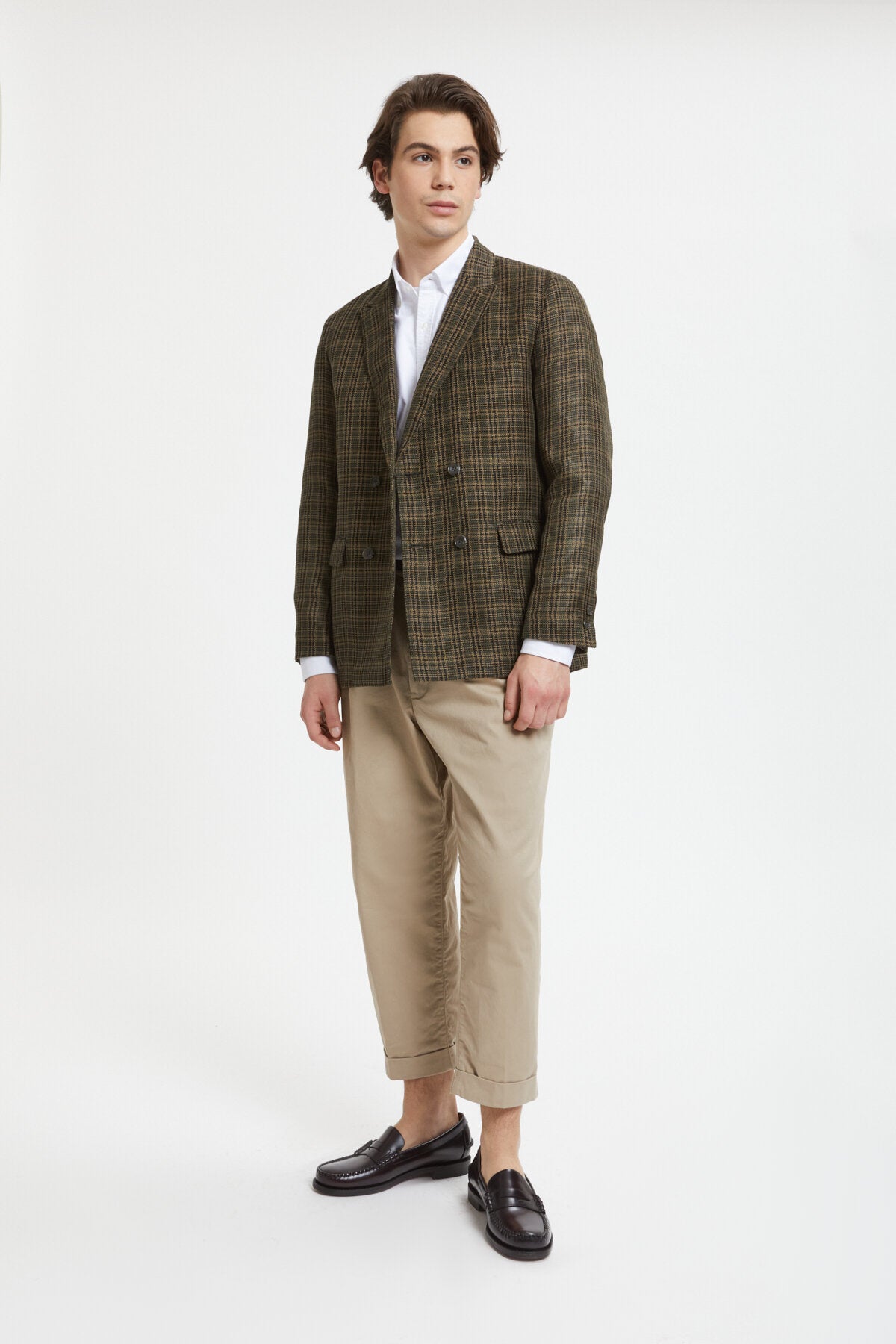 4B Double Breasted Linen Blazer Olive by Beams | Men | WP Store