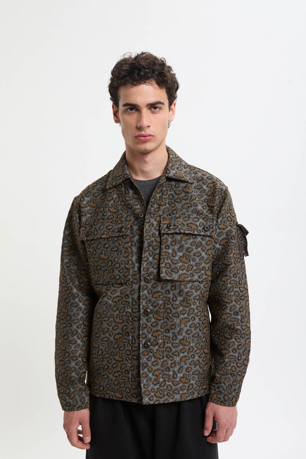 Giacca Shirt Militare in Jacquard Camouflage