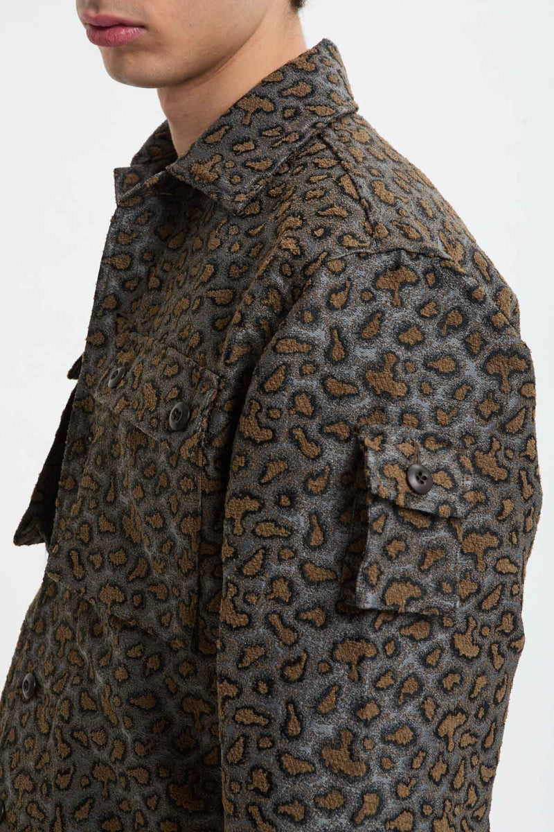 Giacca Shirt Militare in Jacquard Camouflage