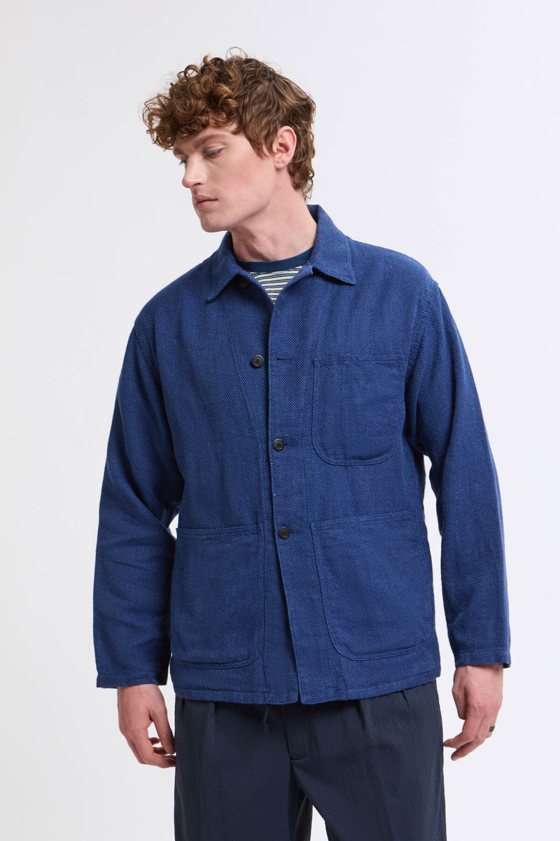 Mil Chore Cotton Linen Jacket Navy by Beamsplus | Men | WP Store