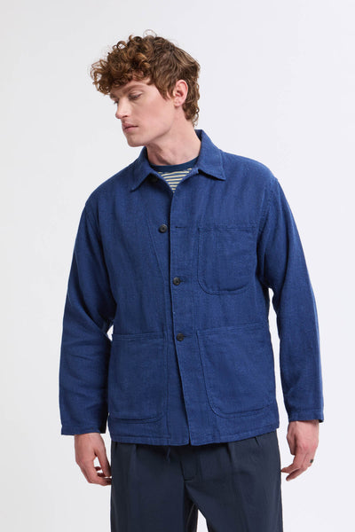 Mil Chore Cotton Linen Jacket Navy by Beamsplus | Men | WP Store
