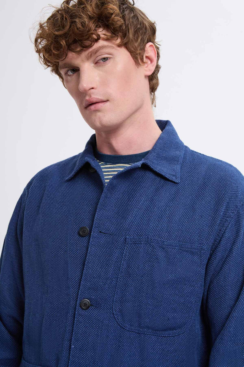 Mil Chore Cotton Linen Jacket Navy by Beamsplus | Men | WP Store