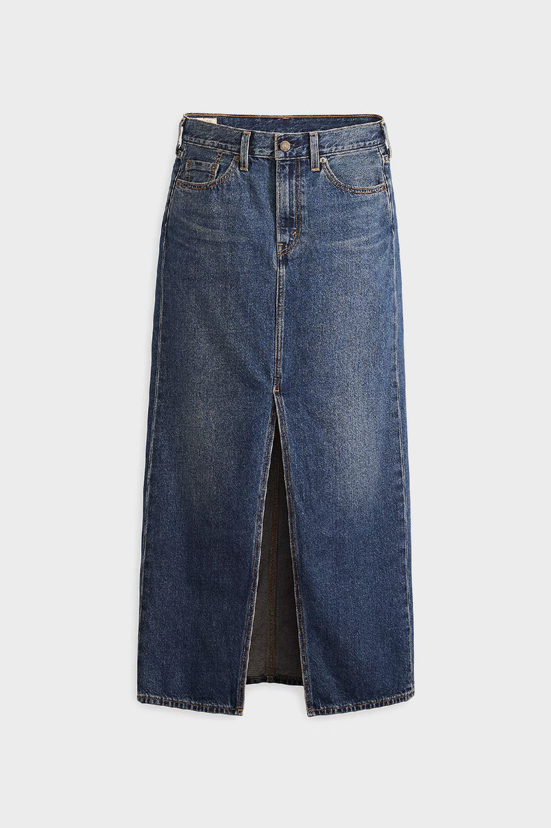 Ankle Column Denim Skirt Wave Hello