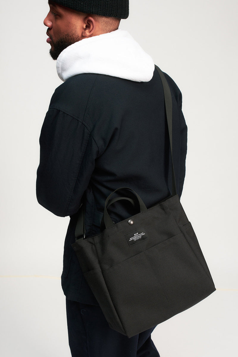 Multi-Pocket Bag Medium Black Nylon Canvas