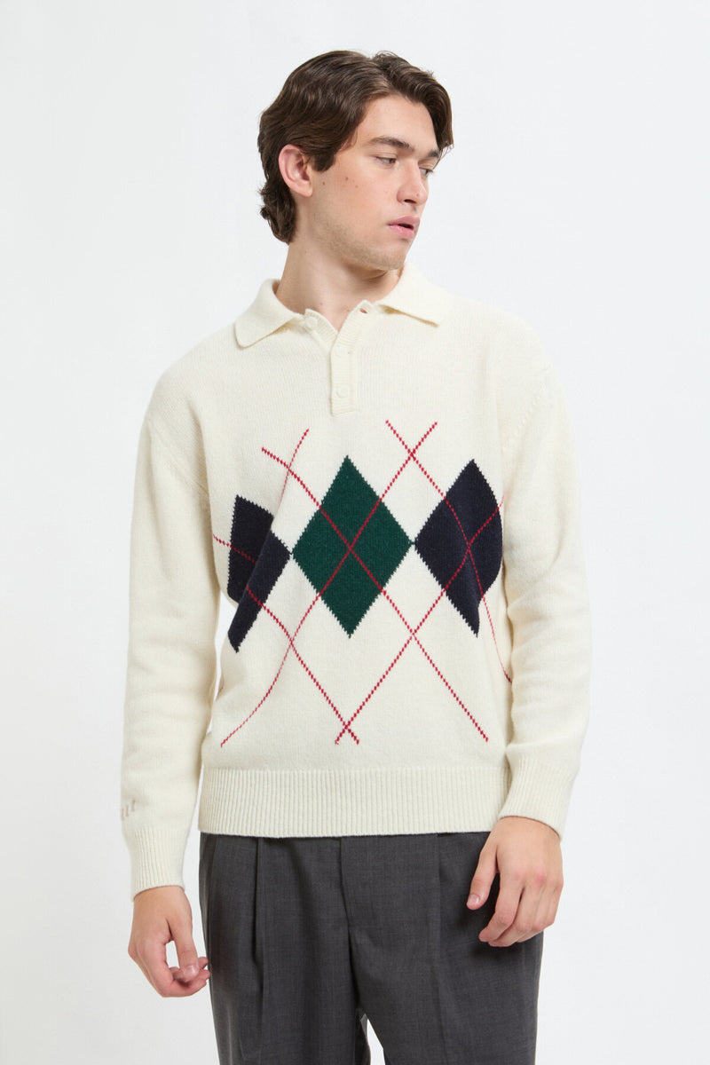 Polo in maglia con colletto e motivo a losanghe