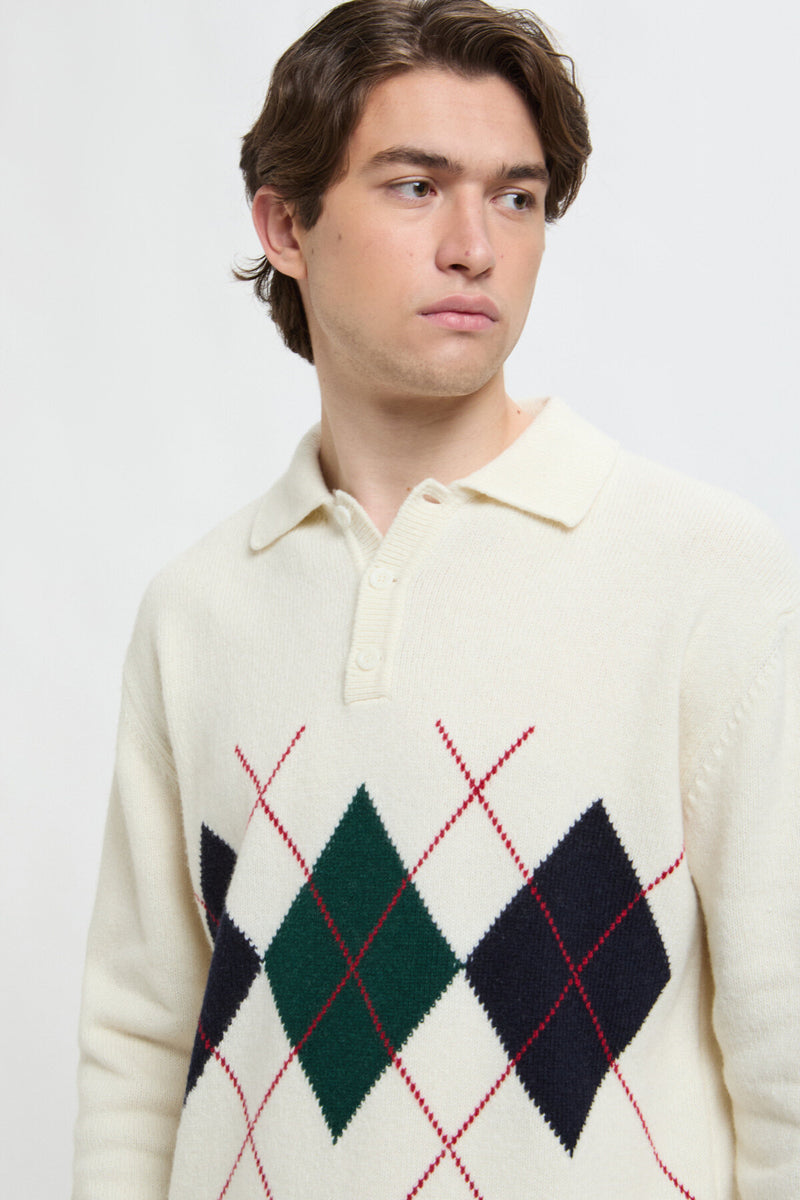 Polo in maglia con colletto e motivo a losanghe