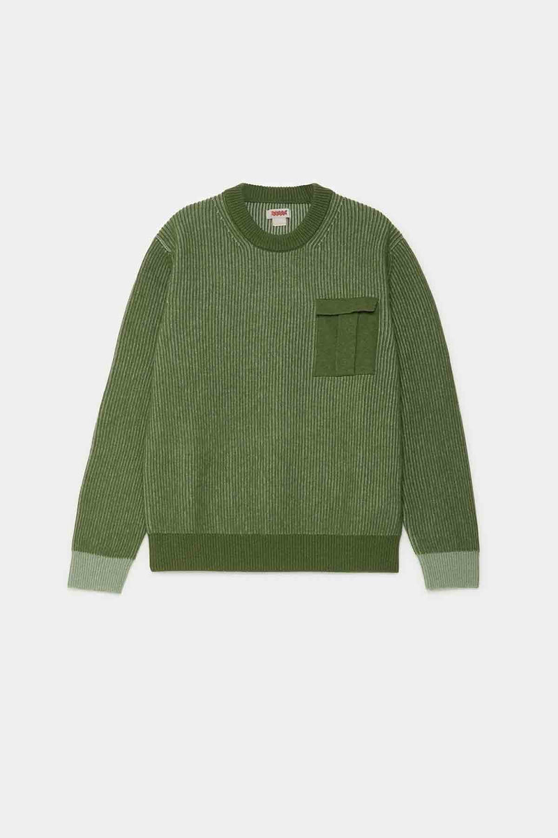 CREWNECK POCKET CONTRAST RIB JUMPER