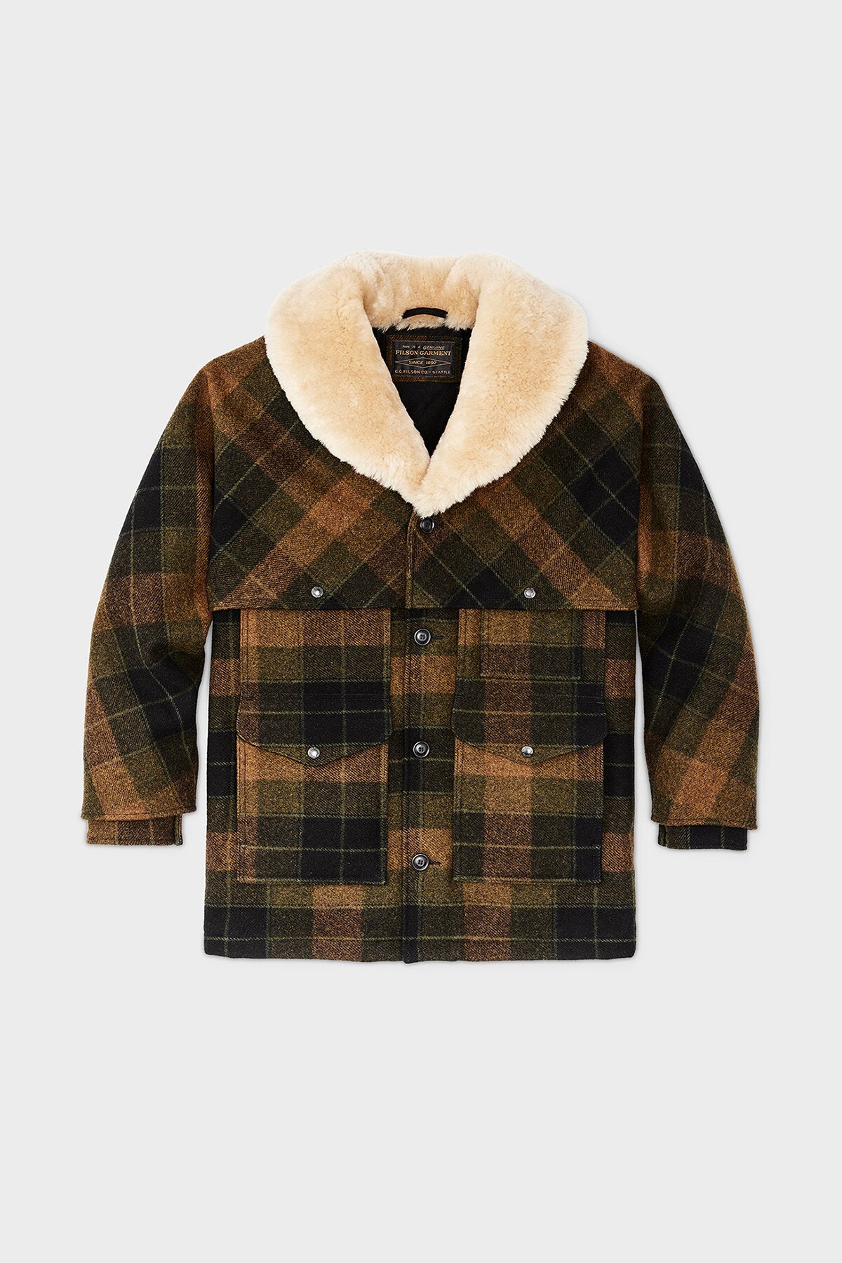 LINED MACKINAW WOOL PACKER COAT Loden heather plaid by Filson Man