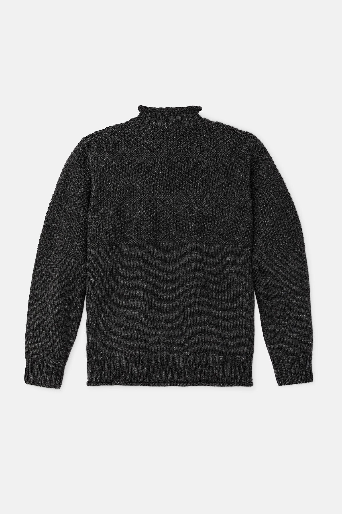 WOOL ROLL NECK FISHERMAN'S SWEATER Charcoal heather by Filson Man