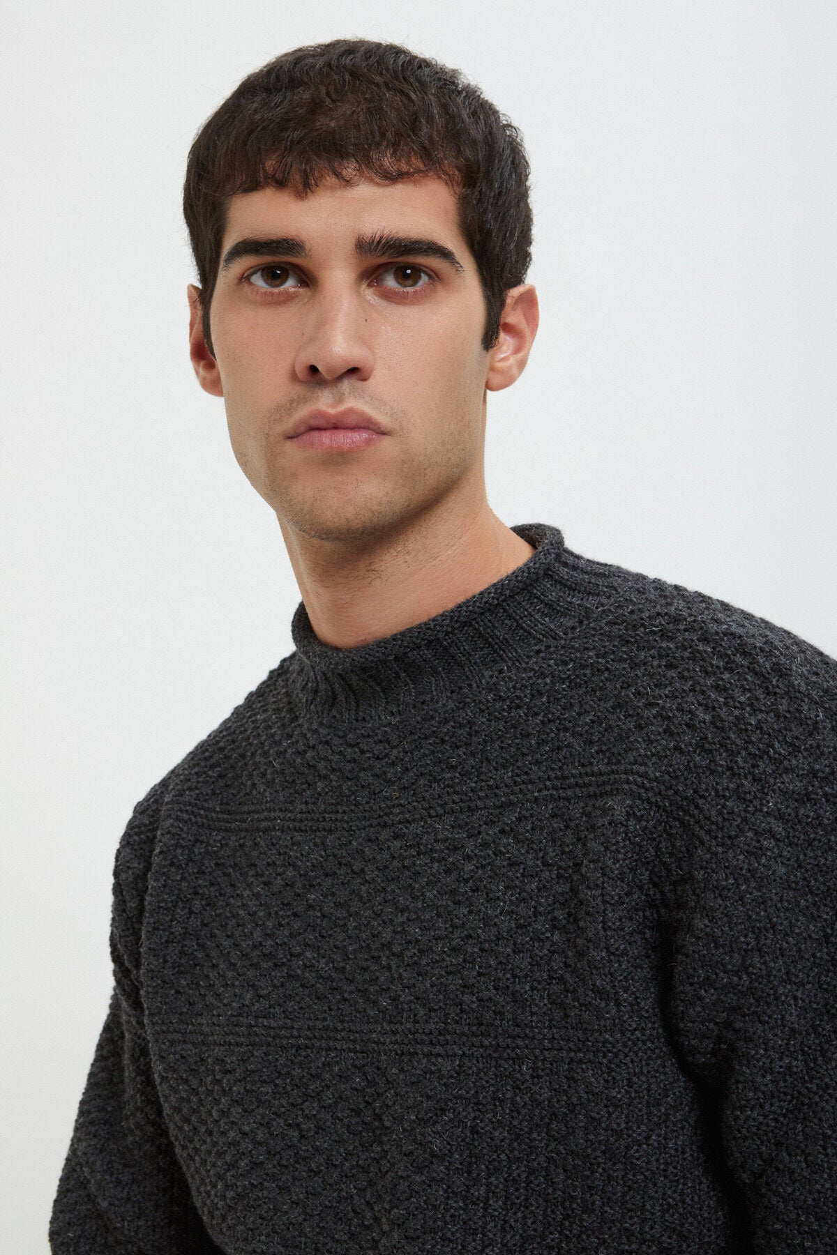 WOOL ROLL NECK FISHERMAN'S SWEATER Charcoal heather by Filson Man