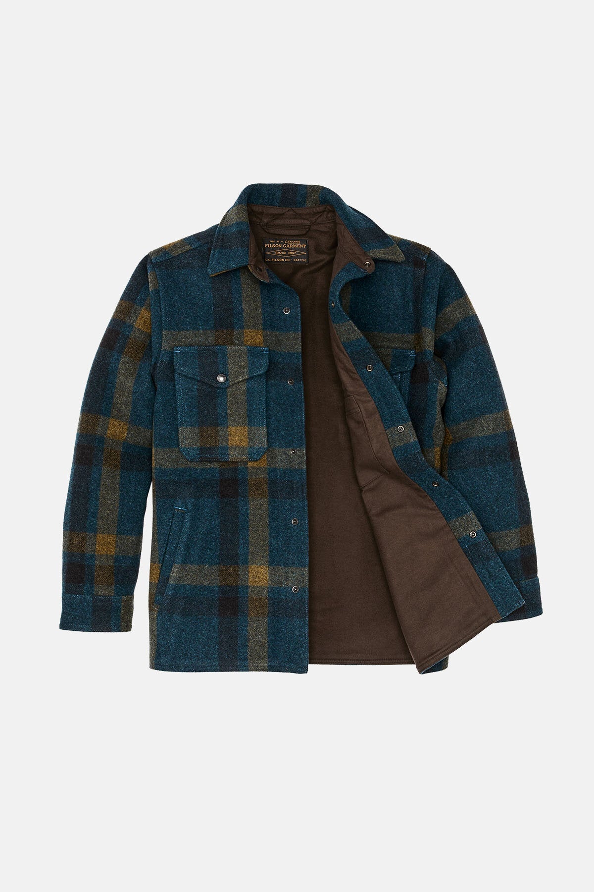 LINED MACKINAW WOOL JAC-SHIRT Teal / ochre plaid by Filson Man 
