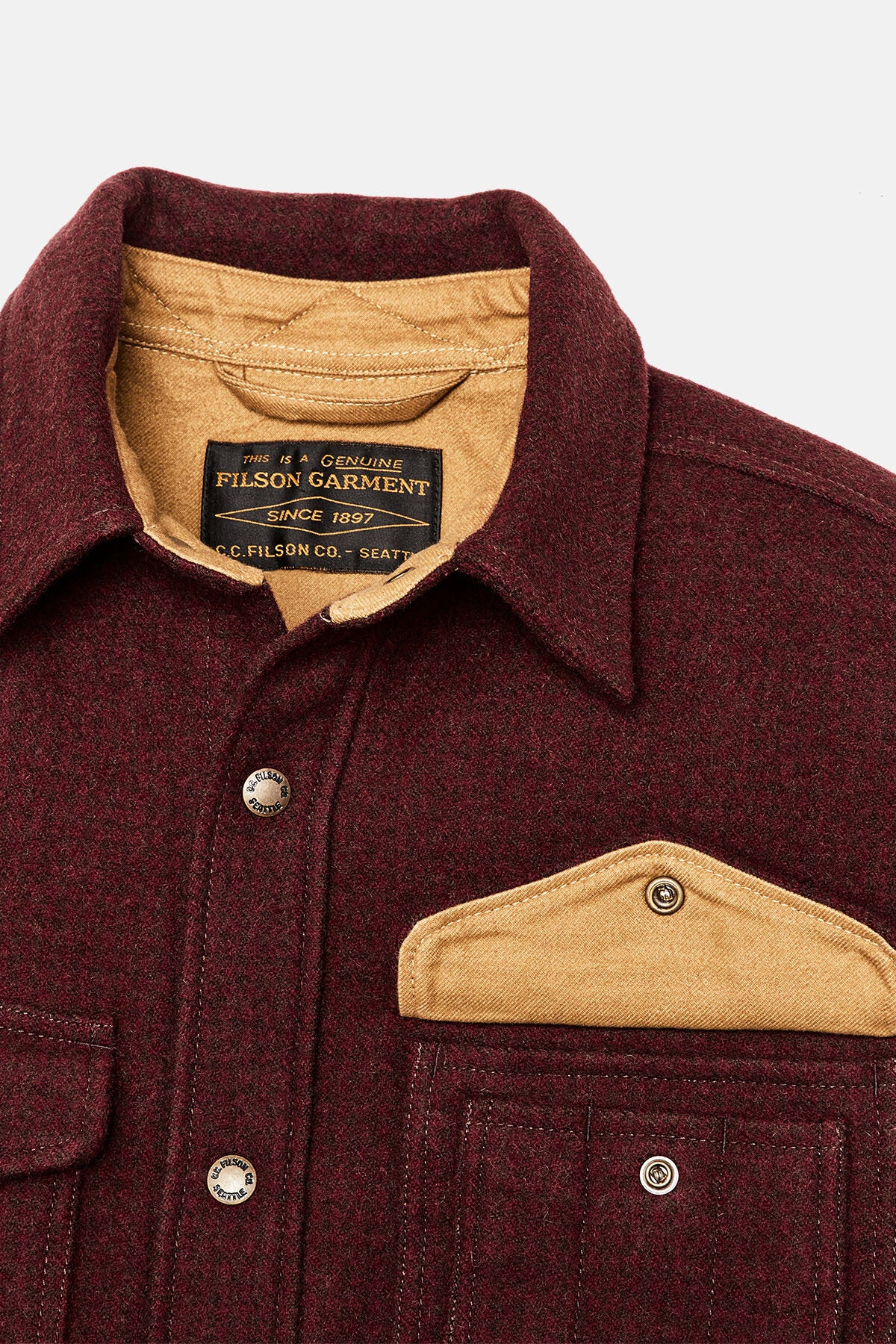 LINED MACKINAW WOOL JAC-SHIRT Dark red / black hou by Filson Man