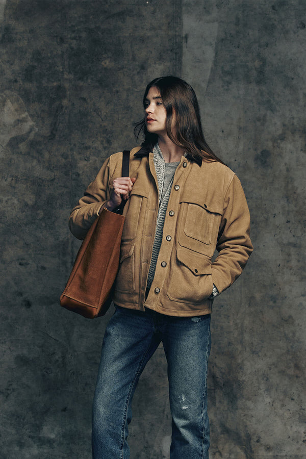 BORSA TOTE APERTA IN PELLE SCAMOSCIATA