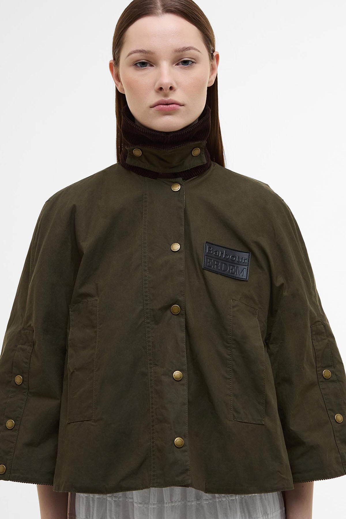 Barbour x ERDEM Reversible Clover Showerproof Trapeze Jacket Khaki