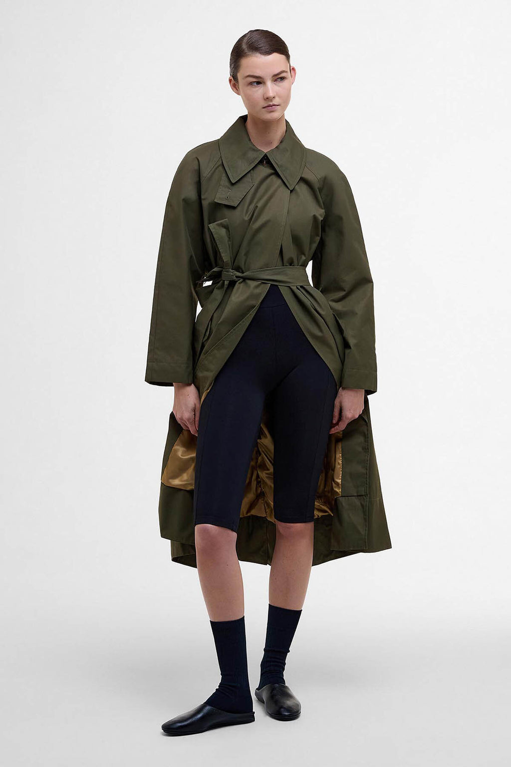 コート BARBOUR Woman Coat Green LWX1467 OL51 BARBOUR Brackley Waxed Trench Coat Olive Green for Women