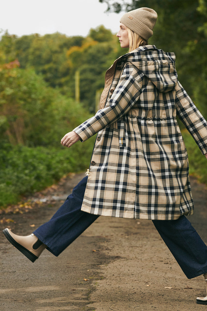 Iris Tartan Waterproof Jacket White pepper navy ch by Barbour Lady