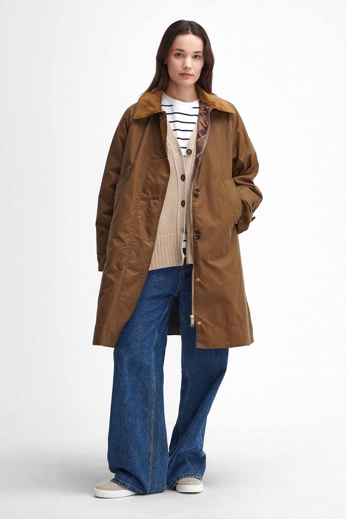 Hartwick Waxed Car Coat Sand/muted cabernet by Barbour Lady