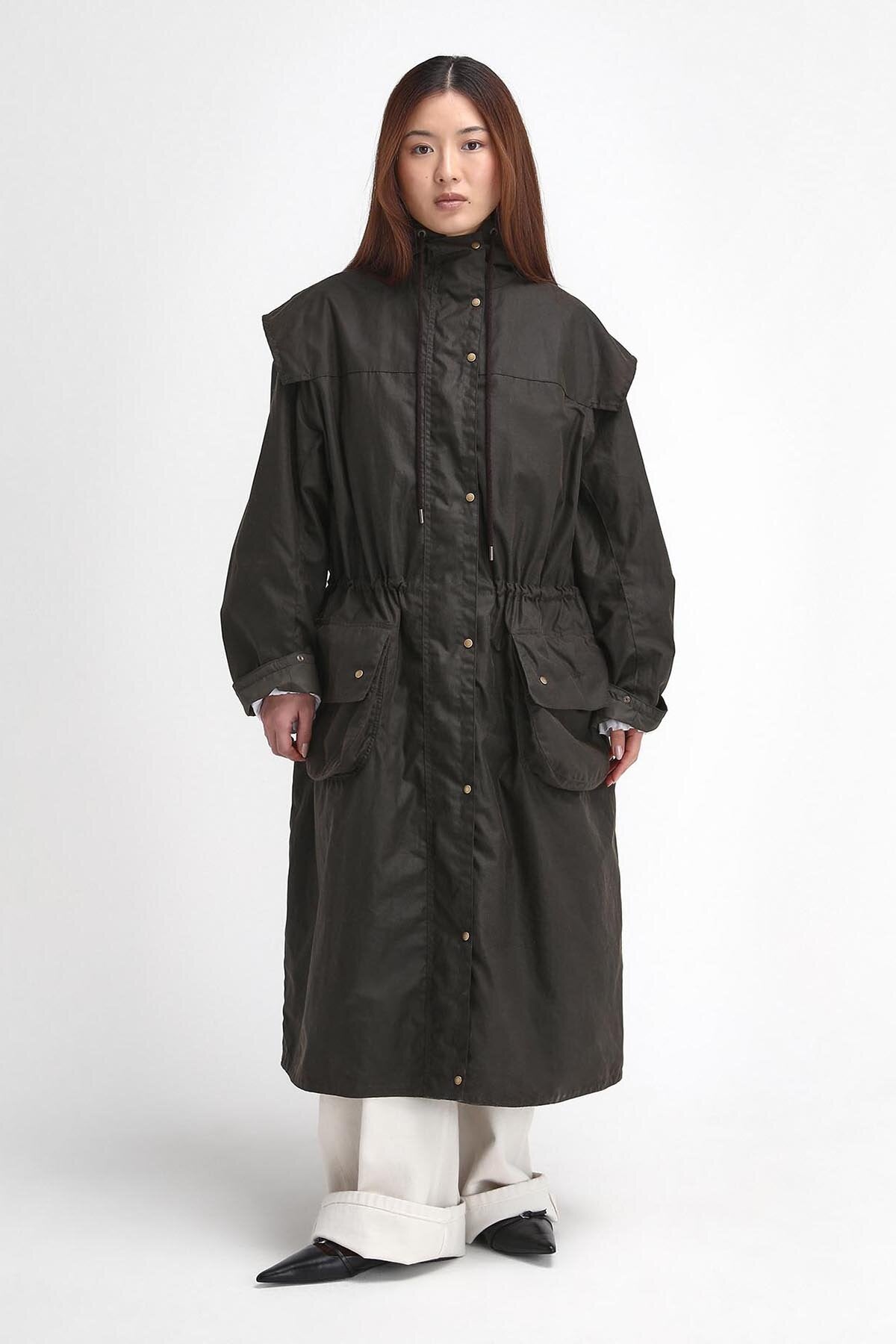 Barbour The Edit by Alexa Liam Waxed Parka Olive/dress