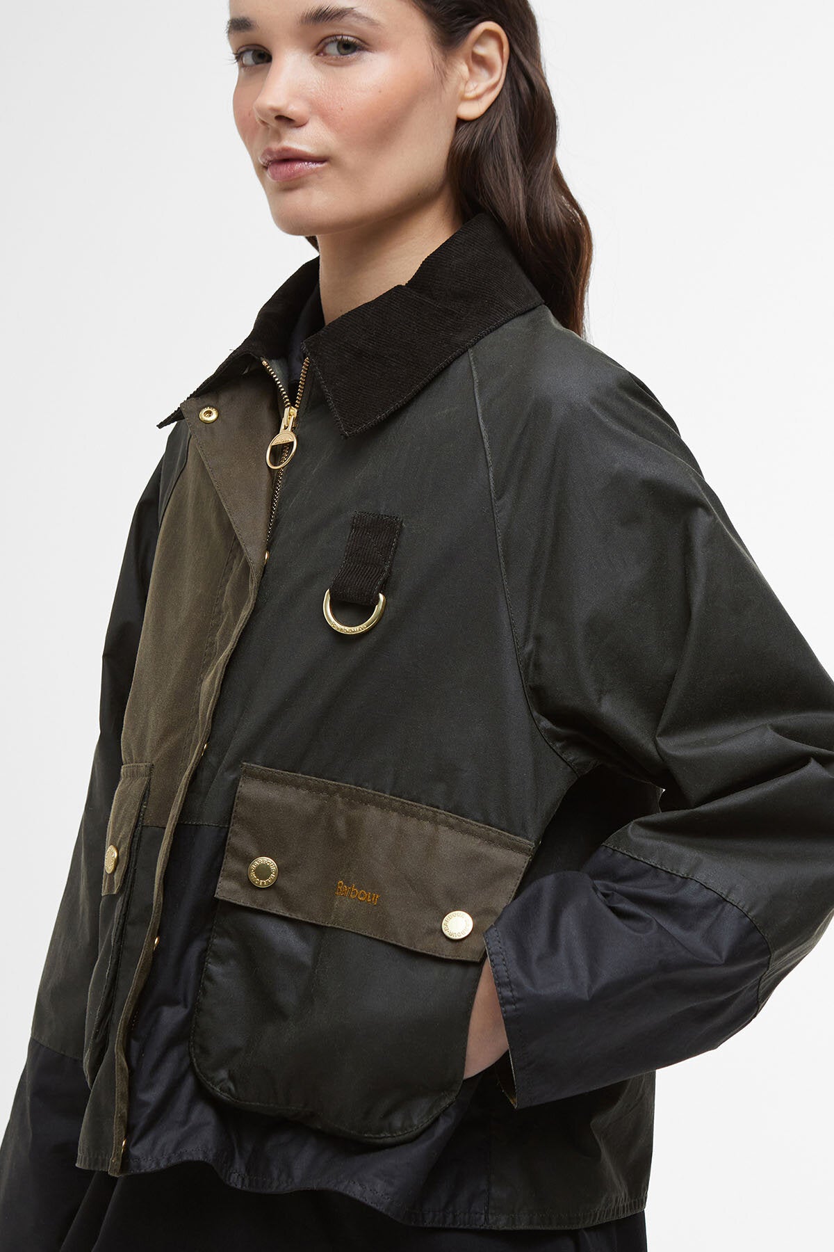 Barbour Alma Waxed Jacket Arch. olv/black/beec by Barbour Lady 