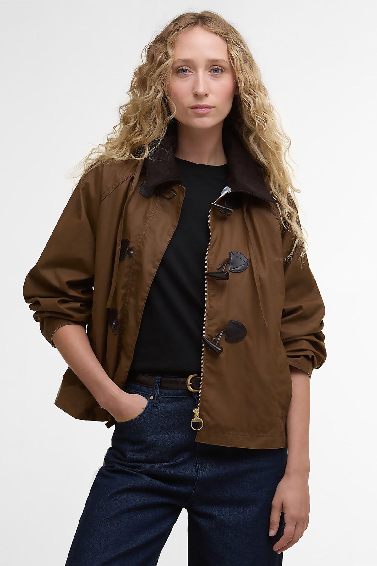 Myra Waxed Duffle Coat Bark/hessian tartan by Barbour Lady | Women