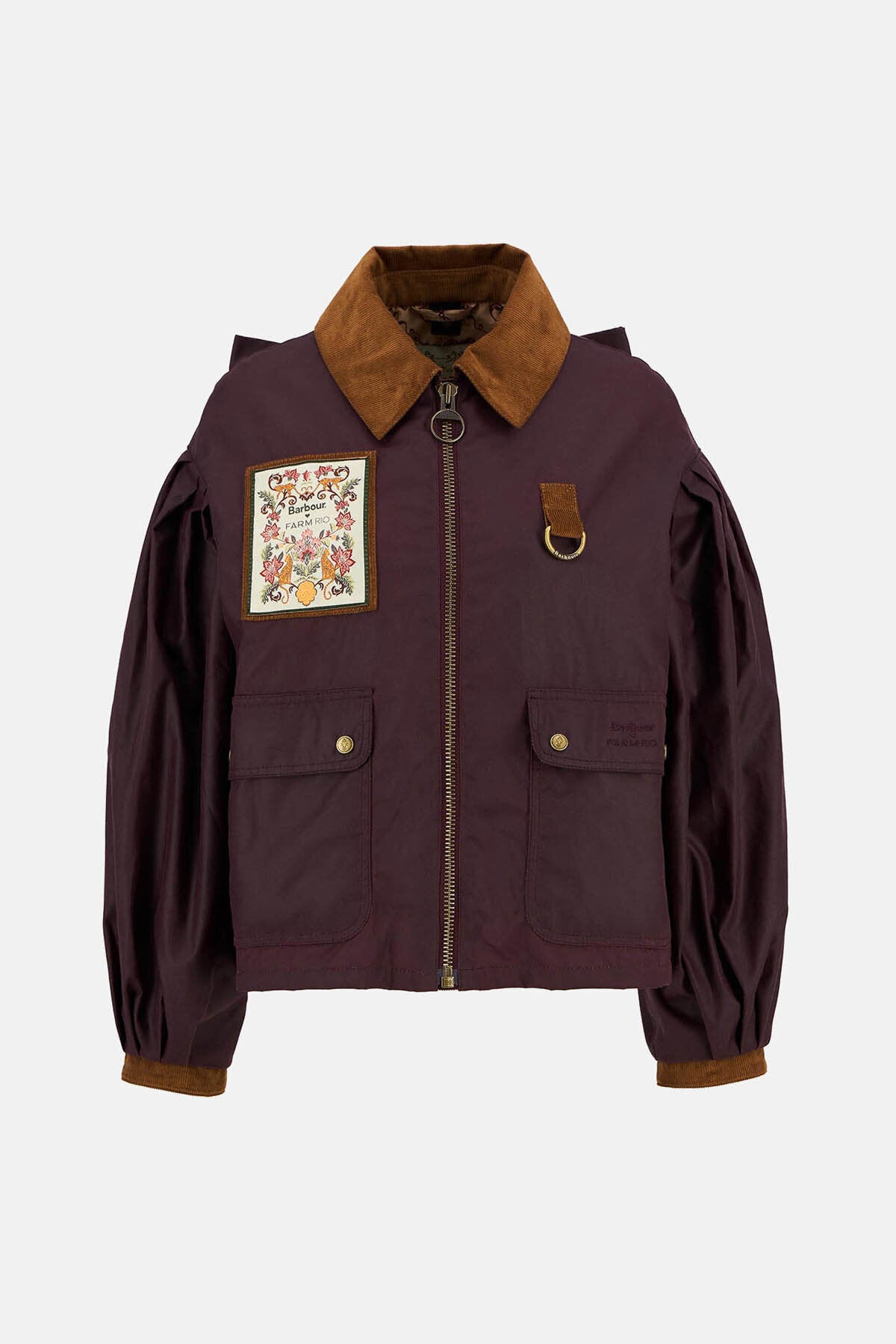 Barbour x FARM Rio Thais Waxed Jacket Bordeaux/cream heart by 