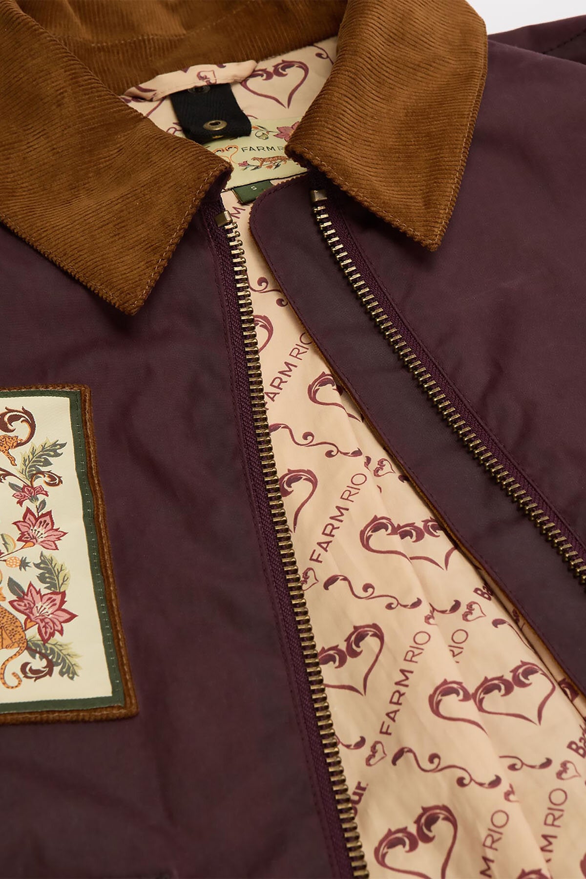 Barbour x FARM Rio Thais Waxed Jacket Bordeaux/cream heart by