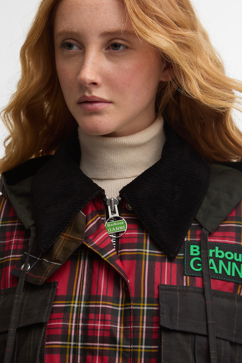 Barbour x GANNI Tartan Peplum Waxed Jacket