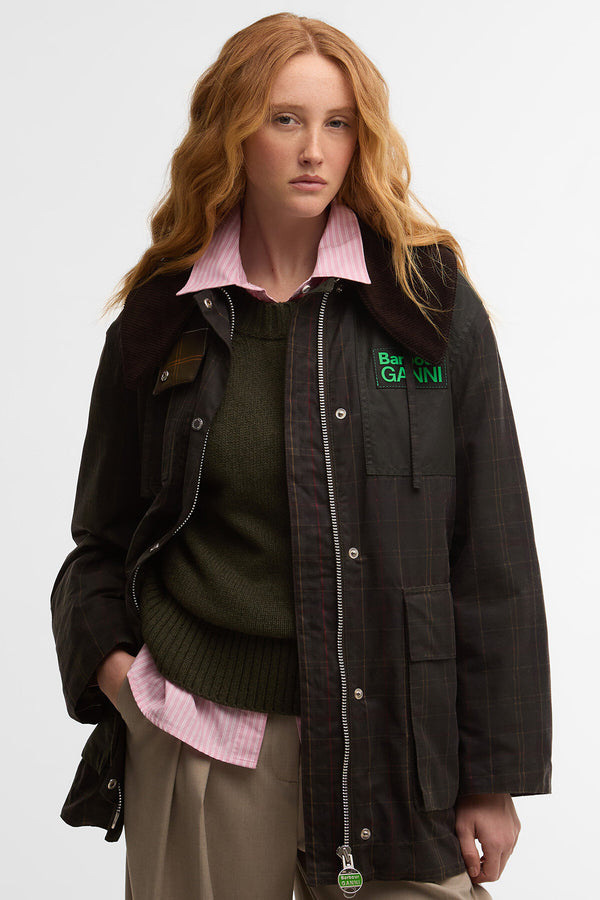 Montgomery cerato con dettagli in tartan Barbour x GANNI