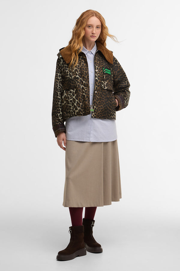 Giacca a vento cerata con stampa leopardata Barbour x GANNI