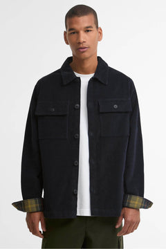 Overshirt a Coste Sottili con Finiture in Tartan