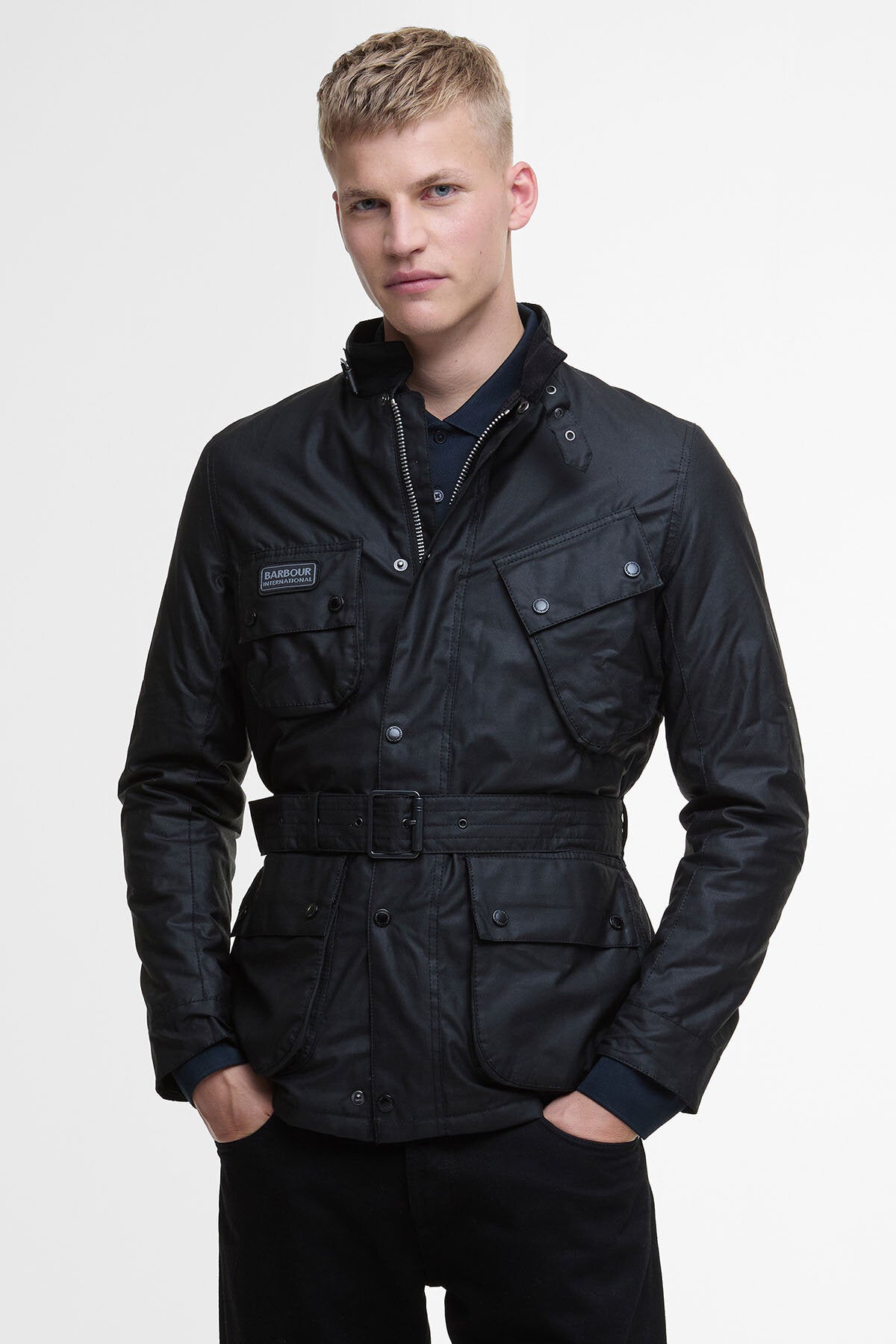 Winter Sl International Wax Jacket Black by Barbour International