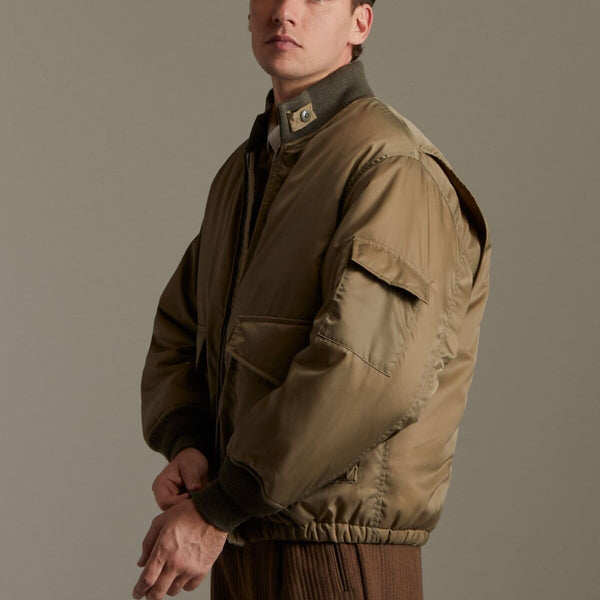 WACKO MARIA/DERBY JACKET（KHAKI） Wacko Maria Men's MA-1 Leopard Panel Flight Jacket in Khaki Wacko