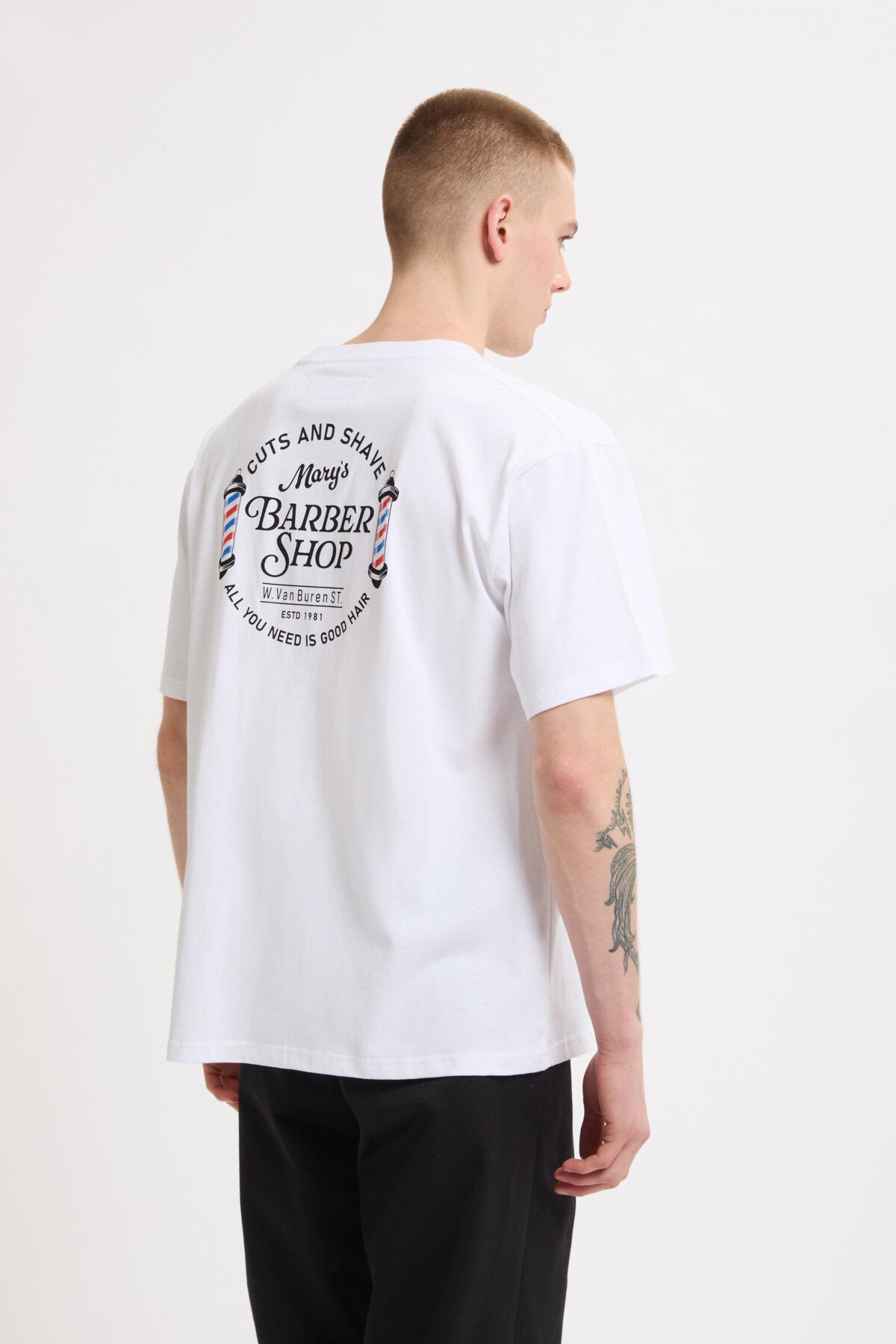 Barber Shop S/S T-Shirt White by Universal Overall | Unisex | WP Store