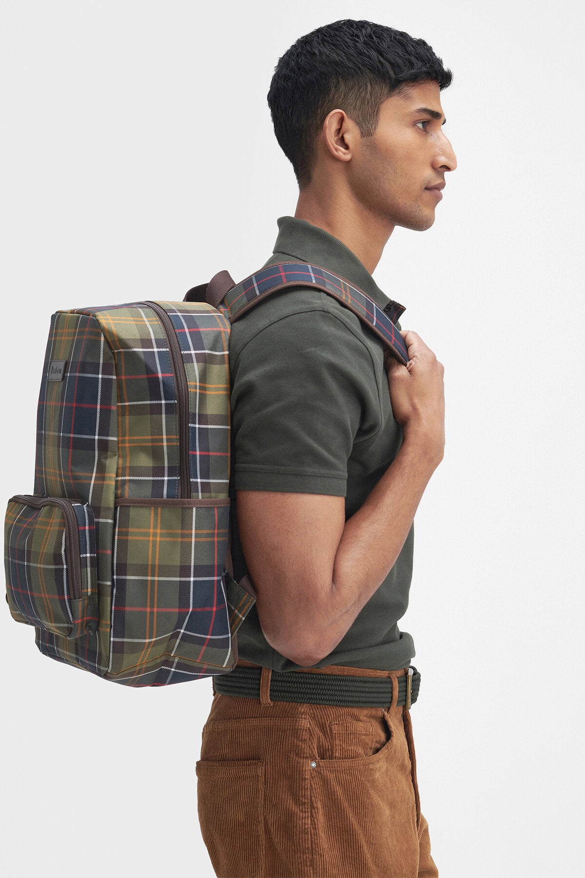 Barbour Milport Backpack in a Gray Winter Tartan Plaid Barbour Luggage Review at Michael Stewart Menswear featuring  main image 2