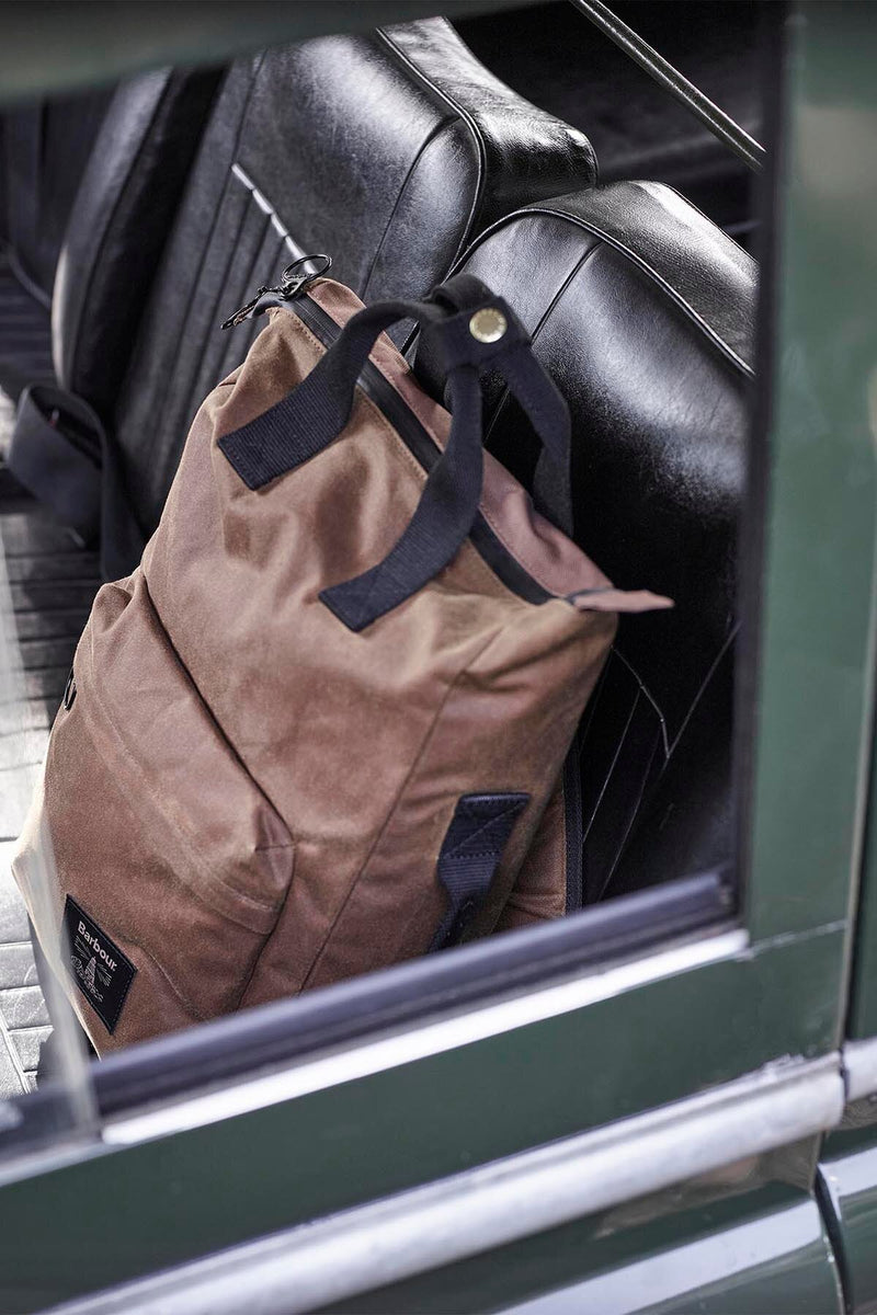 Barbour waxed backpack online